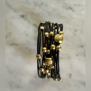 Olive & Cocoa Leather Beaded Cuff